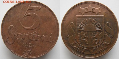 Латвия 5 сантим 1922: до 13.04.15 в 22.00 - 397 4 Латвия 5 сантим 1922   440