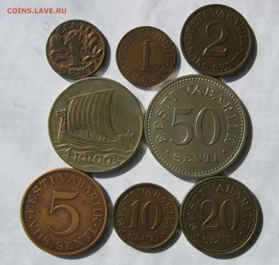 ЭСТОНИЯ 1 крона,1,2,5,10,20,50 сенти 1929-1936+1 сент 1939. - 023.JPG