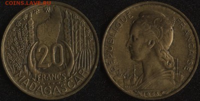 Французские колонии по ФИКСированной цене - Мадагаскар 20 франков 1953
