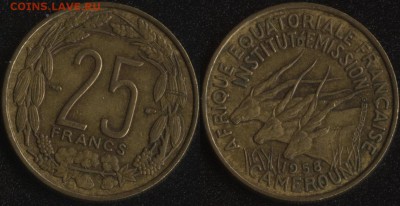 Французские колонии по ФИКСированной цене - Камерун 25 франков 1958