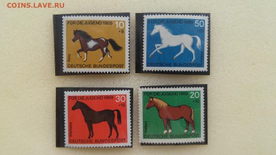 Марки Германии - Лошади 1969 г., чистые до 23.04.2015 г. - Нем - лошади