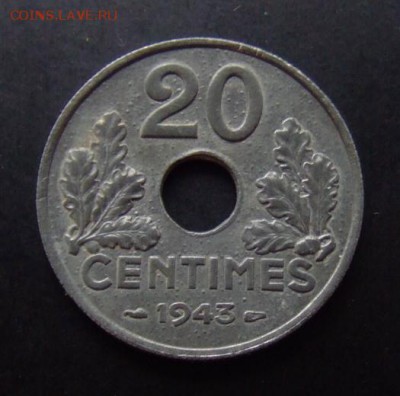 4 - Франция 20 сантимов (1943) цинк (XF) Р