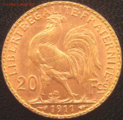 Франция_20 франков 1911. Отличное золото; до 21.04_22.40мск - 9544