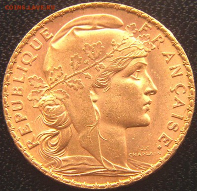 Франция_20 франков 1911. Отличное золото; до 21.04_22.40мск - 9545