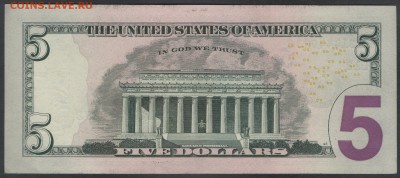 США 5 долларов 2013 L12 до 25.04.2015 21.00 мск - $5 US L12 13 rev