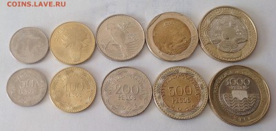 Монеты евро и других стран Европы и мира. - НАбор 50 - 100 песо Колумбия 2012 - 2015