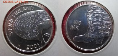 Монеты Финляндии 3 шт. до 27.04.2015 22.00 - Финляндия 10 марок 2001