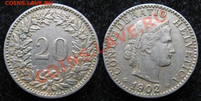 Швейцария 20 раппен 1902: до 29.04.15 в 22.00 - 389 8 Швейцария 20 раппен 1902 200