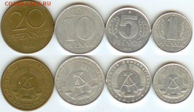 ГДР- 1,5,10,20-пфенниги- 4 шт., до 21.00 мск 02.05.2015 - ГДР- подборка пфеннингов