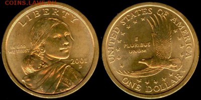 США 1 доллар 2001 г. Сакагавея (D), до 21.00 мск 05.05.2015 - США-1 доллар D,- 2001г