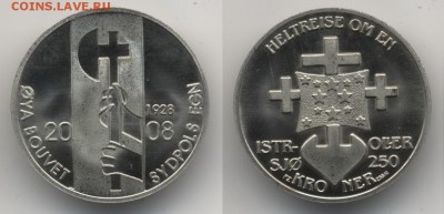 Остров Буве, Антарктика, 250 крон 2008 на десятки биметалл - Антарктика-остров-Буве-250крон-2008