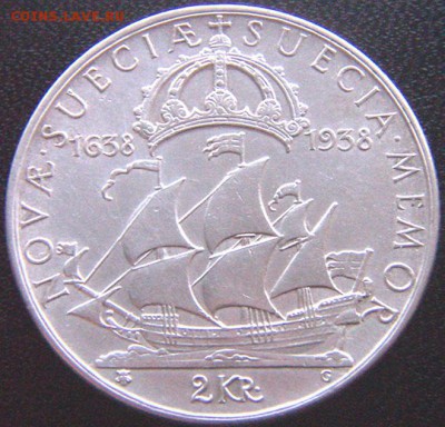Швеция_памятные 2 кроны 1938. Отличное серебро; 01.05_22.22м - 9507