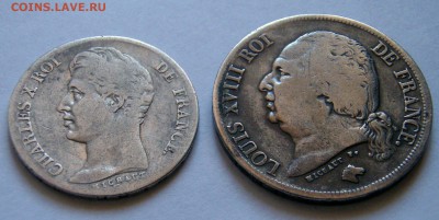 1 франк 1826, 2 франка 1824. Оценка. - 70026