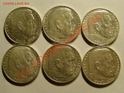 2 марки, серебро, 1937-1939 год, Третий Рейх 6шт 1.07.10г - 1.JPG