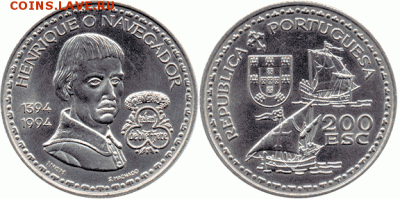 Португалия 200 эскудо 1994 Henrique,корабль, цена Фикс - 200 эскудо 1994 генрих