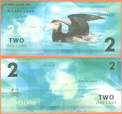 Антарктика(Земля Уилкса) 2 доллара (пластик), 21.00мск18.02. - Антарктическе 2 доллара 2014 г.(пластик)