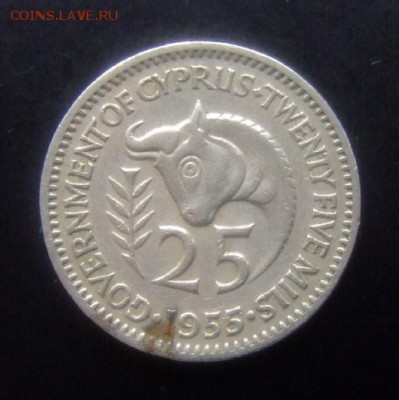 4 - Брит. Кипр 25 милс (1955) «Голова быка» №2 Р