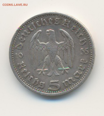 Ag. 3-й рейх 5 марок 1935 А . до 16.05 22:00 - 2