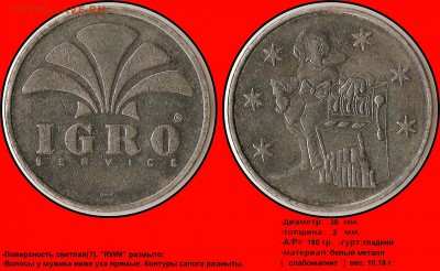 Игровые жетоны "IGRO service". Разновидности. - IGRO service (rwm) (180 градусов) (меньше волос) (светлый)