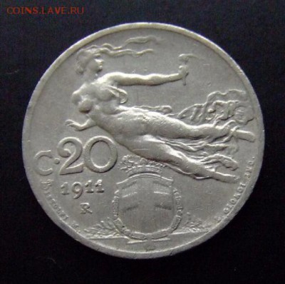 4 - Италия 20 чентезимо (1911) «Парящая древнеримская богиня» Р