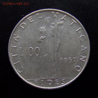 4 - Ватикан 100 лир (1957) «Фидес – богиня согласия» Р