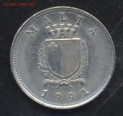 Мальта 10 центов 1991 г.16.05.15 г. 22-00 МСК. - Мальта 10 ц.1