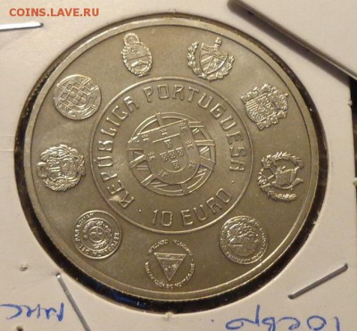ПОРТУГАЛИЯ - 10 евро КОРАБЛЬ до 24.05, 22.00 - Португалия 10 евро 20 лет иберо-американской серии парусник серебро -1