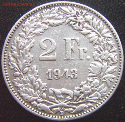 Швейцария_2 франка 1943. Серебро; до 19.05_22.36мск - 9677