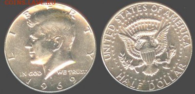 США-50 центов-1969-D, до 21.00 мск 25.05.2015 - США-50 центов-1969-D- серебро