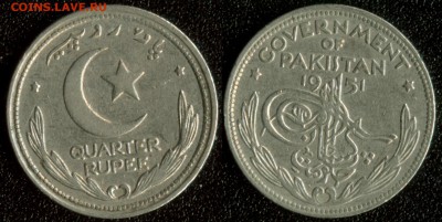 4 рупии 1951 до 22:00мск 25.05.15 - Пакистан четверть рупии 1951 %281%29