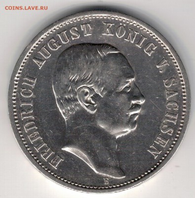 Ag ГЕРМАНИЯ (САКСОНИЯ) 3 МАРКИ 1909 ДО 28.05-22Ч (Б183) - 5-гС
