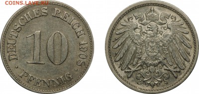 С 1 рубля, Германия, 10 пфеннигов, 1908D 28.05 22-00 МСК - 10pf1910d.JPG