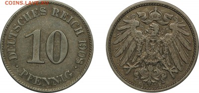 С 1 рубля, Германия, 10 пфеннигов, 1908E 28.05 22-00 МСК - 10pf1910e.JPG