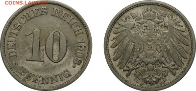 С 1 рубля, Германия, 10 пфеннигов, 1908J 28.05 22-00 МСК - 10pf1910j.JPG