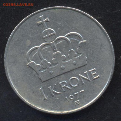 Норвегия 1 крона 1977 г. 29.05.15 г. 22-00 МСК. - Норвегия1