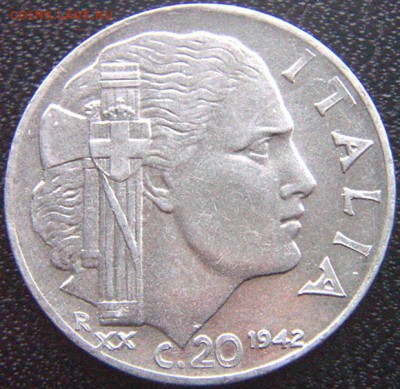 Италия_20 чентезимо 1942. Отличное качество; до 28.05_22.10м - 9486