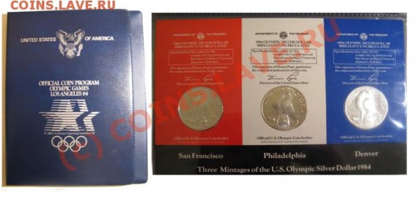 Набор из 3 монет по 1 доллару S 1984 г. Олимпийские игры - 50822777