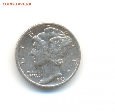 Ag. США дайм 1943 D. Меркурий. до 5.06 22:00 - 13