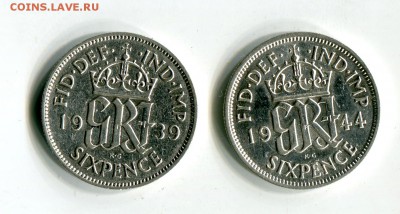 6 пенсов 1939, 1944 Великобритания Серебро до 07.06. в 21-10 - img428