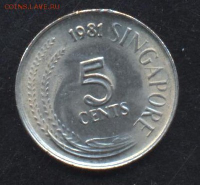 Сингапур 5 центов 1981 г. 5.06.15 г. 22 -00 МСК. - Сингапур 81