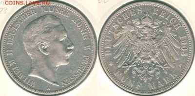 Пруссия, 5 марок 1903, с 200р! - до 22-00мск 09.06 - ger-5m1903