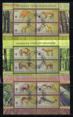 Марки мира мл Динозавры до 12.06 22.00мск - Джибути мл 2009г Доисторические животные