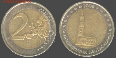 ФРГ- 2 Евро -церковь святого Михаила, Гамбург,21.00мск15.06 - 2 Евро Германия 2008 G церковь святого Михаила, Гамбург