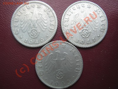 Германия 50 пфенингов 1940 D, 1941 E, 1943 G. - Изображение 4937