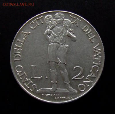 4 - Ватикан 2 лиры (1940) «Юноша, несущий агнца; Пий XII» (XF) Р