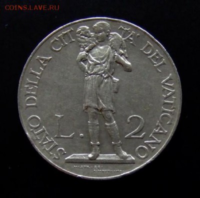4 - Ватикан 2 лиры (1930) «Юноша, несущий агнца; Пий XI» (XF) Р