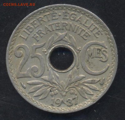 Франция 25 сантимов 1937 г.   17.06.15 г. 22 -00 МСК. - Франция 37