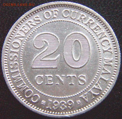 Британская Малайя_20 центов 1939. Серебро; до 17.06_22.04мск - 9783