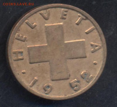Швейцария 2 раппена 1952 г.   20.06.15 г. 22 -00 МСК. - Швейцария 2 1