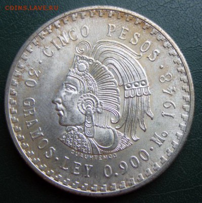 5 песо 1948 Мексика (Куатемок) UNC до 23.06 в 22.00 по Мск - МЕКСИКА-5-ПЕСО-1948_1
